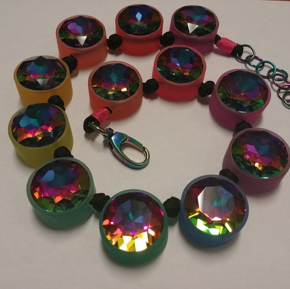 Crystal Necklace Rainbow Color Shifting Crystals Bright Statement Mixed Medium - Picture 2 of 5